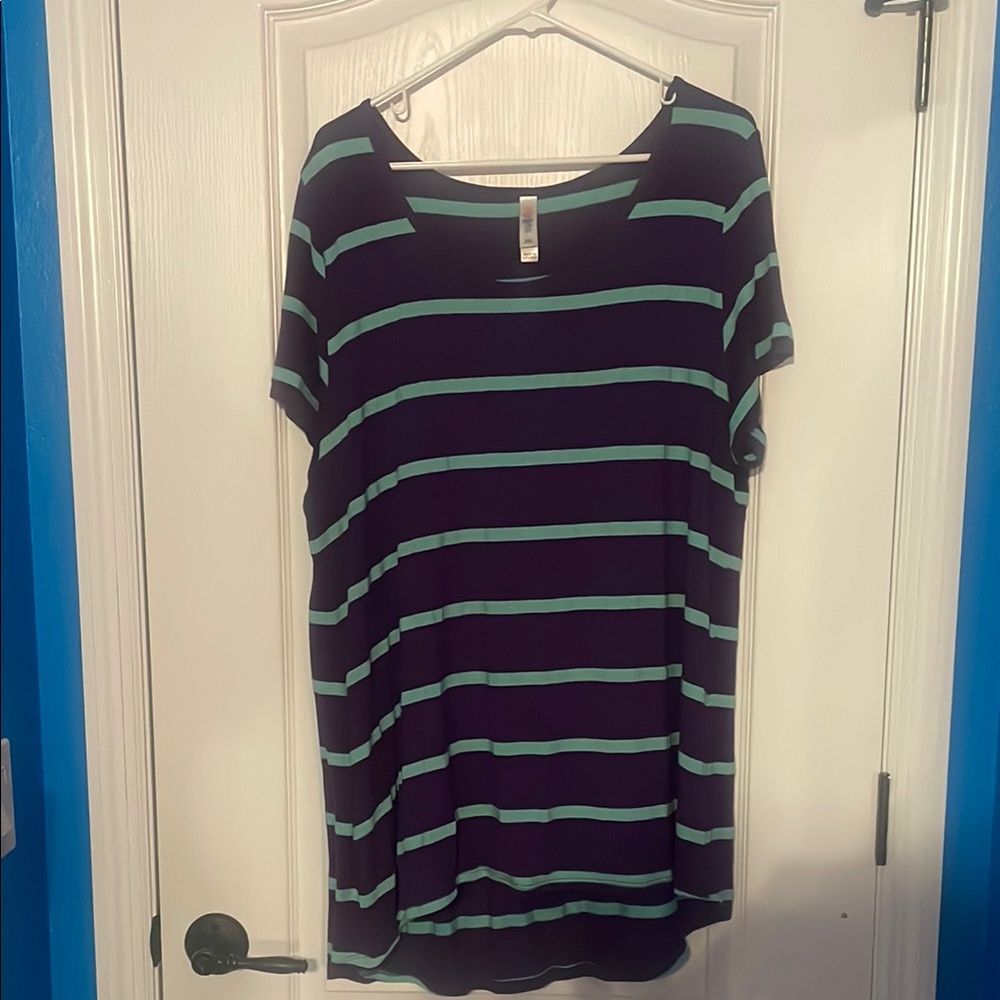 LulaRoe Classic Tee Striped Purple and Teal Women's Top